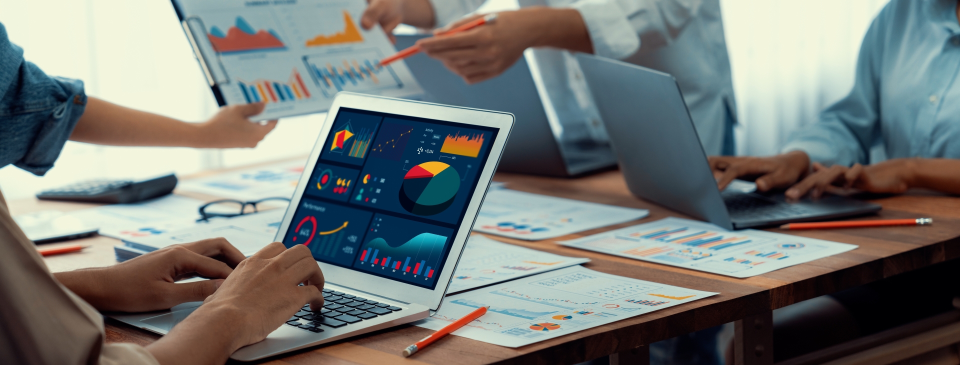 Person working at Laptop showing Data Charts